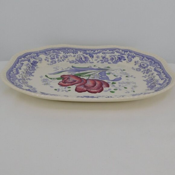 Spode Mayflower Fine China Old Backstamp 15" Oval Serving Platter England VTG - Picture 6 of 11